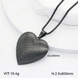Collier pendentif médaignon cœur en acier inoxydable noir, design ouvrable, bijoux tendance.