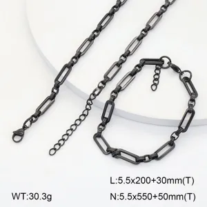 Ensemble de collier et bracelet en acier inoxydable geometrique, finition sombre, bijoux tendance.