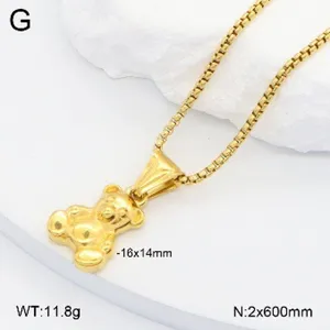 Collier pendentif ours en acier inoxydable doré vue détail, bijou animal tendance.