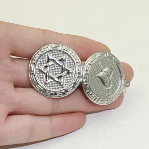 Pendentif médaillon en acier inoxydable avec hexagramme et cœur rétro relief pour bijoux homme