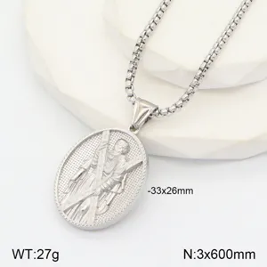 Pendentif Saint Religieux en Acier Inoxydable Collier Ovale Vintage Homme
