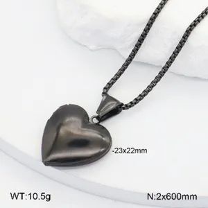 Collier pendentif médaillon cœur noir en acier inoxydable chaîne boîte bijou mode femme