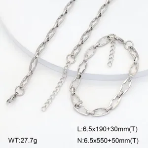 Ensemble collier bracelet en acier inoxydable maillons géométriques argent bijoux