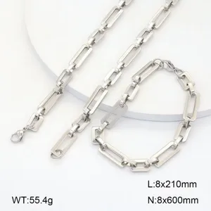 Vue en gros plan détaillée du collier et du bracelet de chaîne géométrique en acier inox.