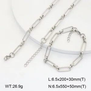 Vue détaillée du collier et du bracelet de chaîne géométrique en acier inoxydable avec tailles.