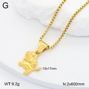 Collier pendentif animal chien mignon en acier inoxydable doré, vue détaillée et chaîne.