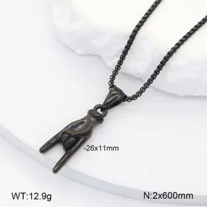 Détail de collier pendentif geste rock noir en acier inoxydable, taille 26x11mm, 12,9g.
