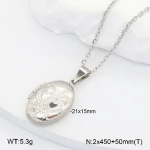 Collier pendentif médaillon ovale en acier inoxydable avec gravure double cœur pour femmes