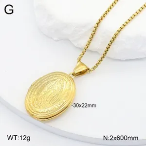 Collier pendentif médaillon ovale plaqué or en acier inoxydable avec chaîne boîte, rétro.