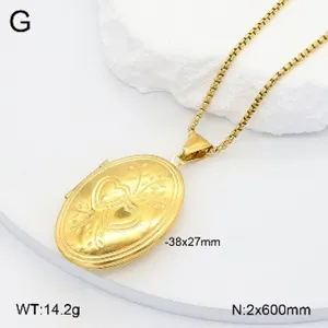 Collier Pendentif Médaillon Ovale En Acier Inoxydable Doré Avec Détail Cœur Double