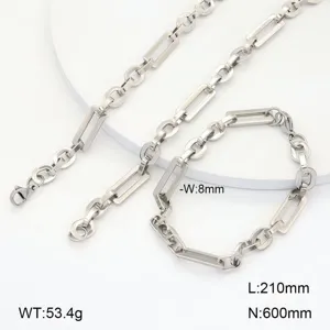 Ensemble collier bracelet chaine geometrique en acier inoxydable, vue detaillee des maillons.