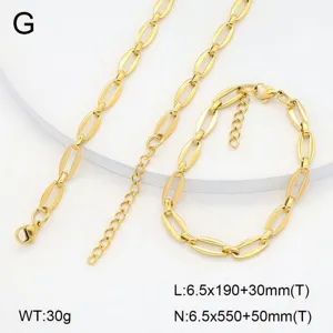Vue détaillée du set de bijoux collier et bracelet en acier inoxydable doré géométrique.