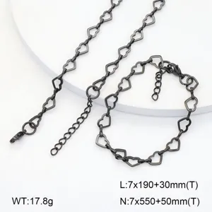 Ensemble de bijoux collier et bracelet en chaine maille coeur fonce en acier inoxydable
