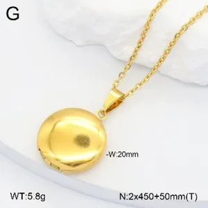 Collier pendentif médaillon rond en acier inoxydable doré avec chaîne réglable pour femmes.