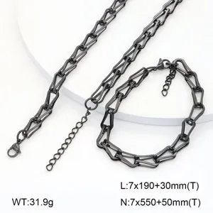Ensemble collier et bracelet chaîne géométrique en acier inoxydable, bijou minimaliste mode.