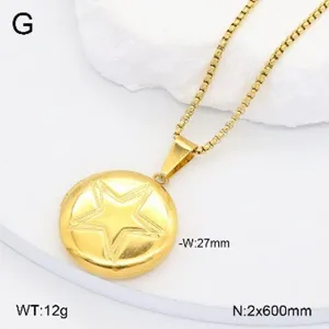Collier pendentif médaillon rond plaqué or en acier inoxydable avec gravure d'étoile.