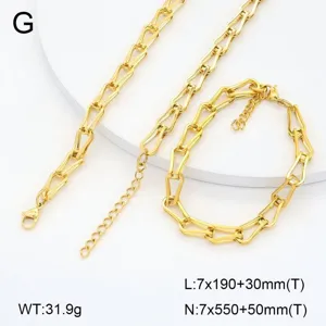 Ensemble de bijoux collier et bracelet géométriques en acier inoxydable plaqué or 18K.