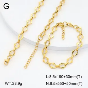 Set de Bijoux Collier et Bracelet en Acier Inoxydable Motif Géométrique Doré Chic