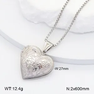 Collier pendentif médaillon cœur en acier inoxydable gravure florale vintage cadeau femme