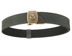 Tactical nylon belt with hardened double layer and golden eagle buckle for IPSC training.