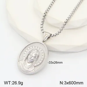 Pendentif collier portrait religieux en acier inoxydable, medaillon ovale retro 3D pour hommes.