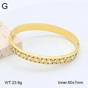Bracelet Jonc Ouvert en Acier Inoxydable Plaque Or Strass Bracelet Geometrique Bijoux Mode Pour Femmes