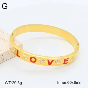 Bracelet manchette Love en acier inoxydable plaqué or 18k avec cristaux étincelants.