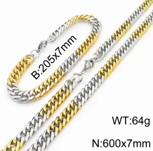 Ensemble bracelet et collier en chaîne cubaine bicolore, bijoux de mode en acier durable.