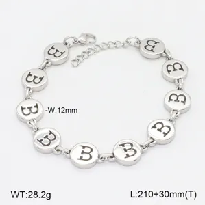 Bracelet en acier inoxydable avec breloque lettre pour femme, bijou de mode rond poli.