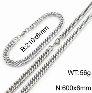 Ensemble collier et bracelet maille gourmette en acier inoxydable pour mode bijoux.