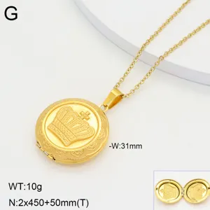 Collier medaillon en acier inoxydable dore avec pendentif couronne, ideal pour les couples.