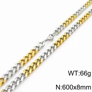 Collier chaîne gourmette bicolore en acier inoxydable pour homme et femme, 600x8mm.