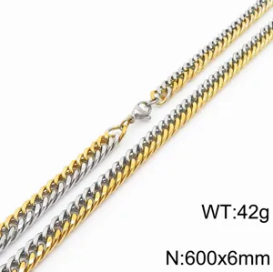 Collier de chaîne cubaine bicolore en acier inoxydable, détail de maillon gourmette 600x6mm