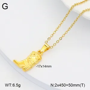 Collier pendentif botte de cowboy en acier inoxydable doré, bijou de mode chic.