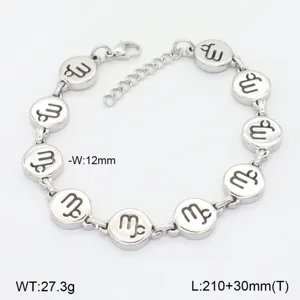 Bracelet en acier inoxydable avec 12 symboles du zodiaque et maillons ronds pour femmes et filles.