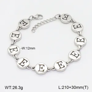 Bracelet en Acier Inoxydable Lettre E Pendentif Rond Creux Mode Bijoux Femme Homme
