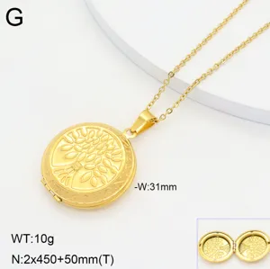 Collier pendentif médaillon rond en acier inoxydable avec arbre de vie, plaqué or 18k.