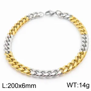 Bracelet gourmette cubaine bicolore en acier inoxydable style hip-hop bijoux 200x6mm