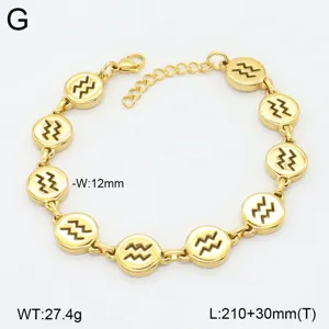Bracelet charms zodiaque Verseau en acier inoxydable doré avec chaîne, largeur 12mm.