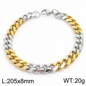 Bracelet chaine gourmette bicolore en acier inoxydable mode femme homme 205x8mm