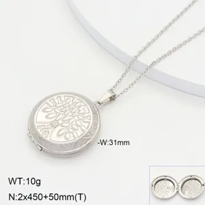Collier médaillon en acier inoxydable avec arbre, pendentif rond de 31mm, bijou élégant.