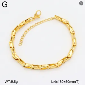 Vue détaillée du bracelet à maillons élégant en acier au titane plaqué or avec extension.