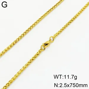Collier chaîne blé en acier inoxydable doré 750 mm de long 2,5 mm de large détail bijou
