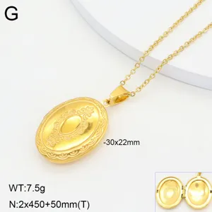 Collier médaillon ovale en acier inoxydable doré avec pendentif gravure florale vintage