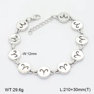 Bracelet de breloques rondes 12 signes astrologiques en acier inox, longueur 210+30mm.