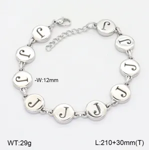 Bracelet en acier inoxydable avec pendentif lettre disque rond poli bijoux tendance pour femme