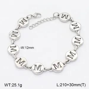 Bracelet en acier inoxydable avec lettres initiales et charms ronds ajourés, bijoux.