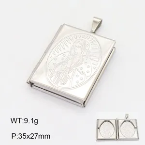 Vintage Acier Inoxydable Ouvrable Photo Médaillon Pendentif Collier Relief Livre Forme Ronde Bijoux de Mode Pour Femmes