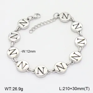 Bracelet en acier inoxydable lettre N, bijoux de chaîne à maillons ronds polis minimalistes.