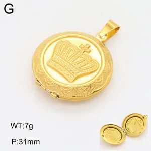 Pendentif médaillon rond couronne de couleur or collier accessoire vintage ouvrant boîte photo
